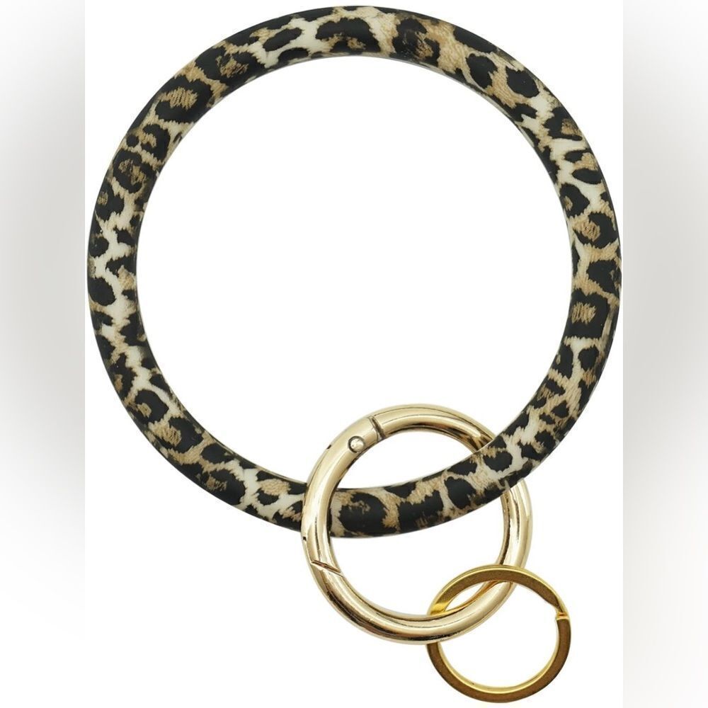 Wristlet Bangle Large Circle Silicone Keychain Leopard